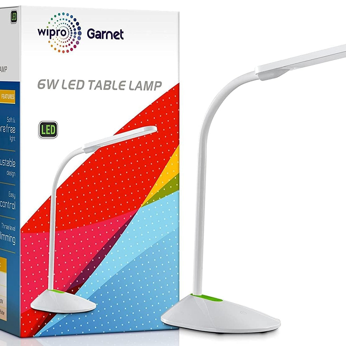 Wipro Garnet 6W LED Table Lamp - 3 Grade Dimming and Color Changing (Pack of 1, Cool Day Light/Neutral White/Warm White)