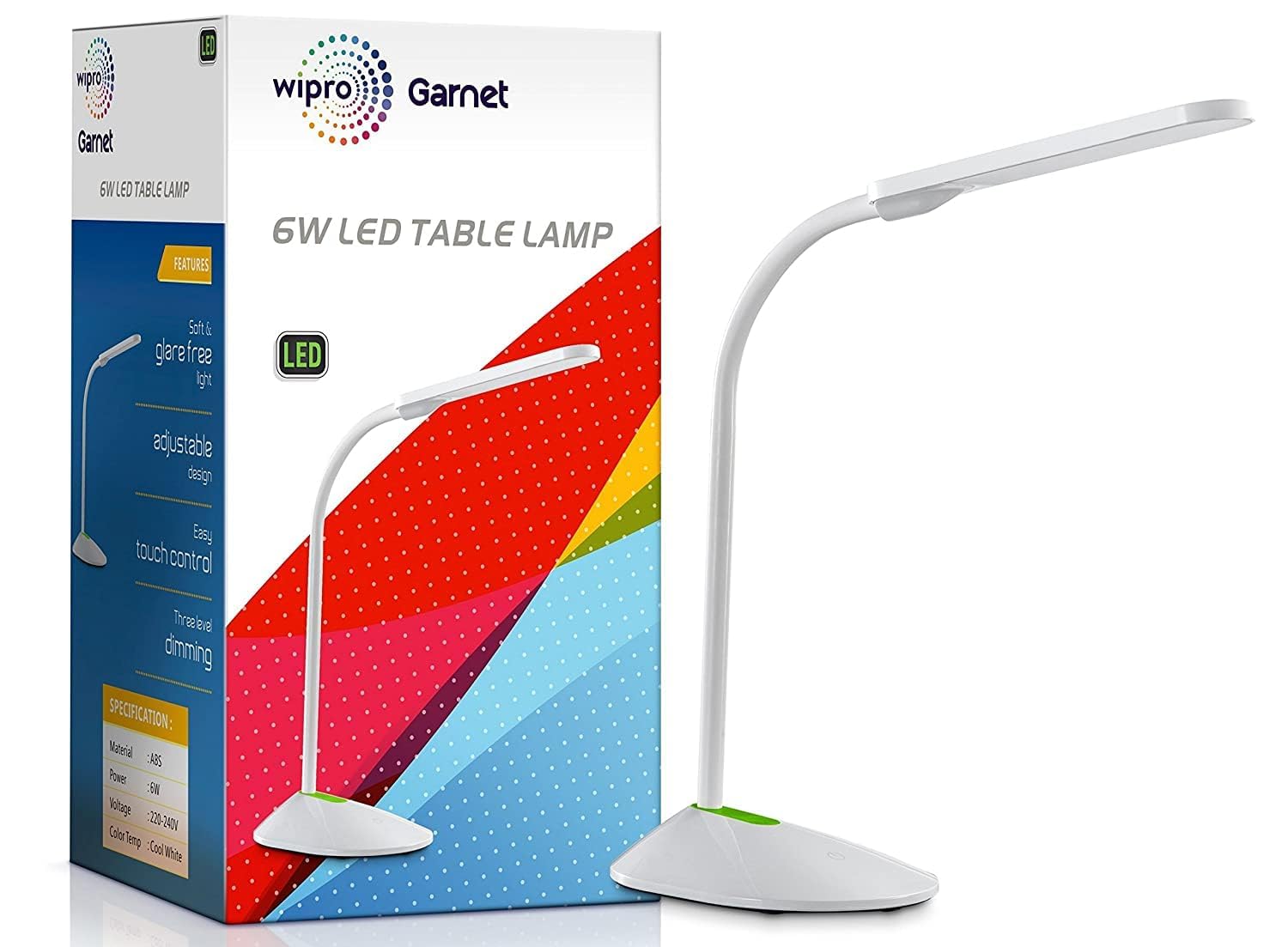 Wipro Garnet 6W LED Table Lamp - 3 Grade Dimming and Color Changing (Pack of 1, Cool Day Light/Neutral White/Warm White)