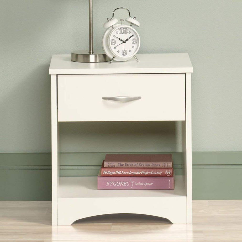 Unitek Furniture Contemporary Sheesham Wood Bed Side Table with Drawer for Bedroom (White Finish)