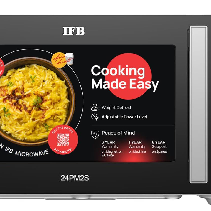 IFB 24 L Solo Microwave Oven (24PM2S, Silver, 69 Indian and Continental Auto Cook Recipes)