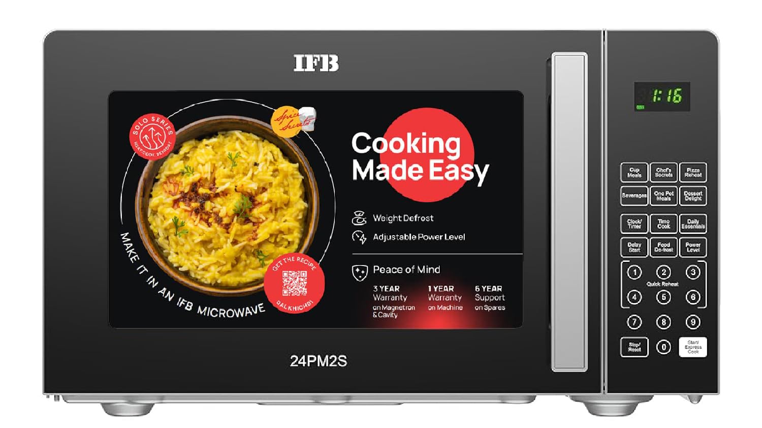 IFB 24 L Solo Microwave Oven (24PM2S, Silver, 69 Indian and Continental Auto Cook Recipes)