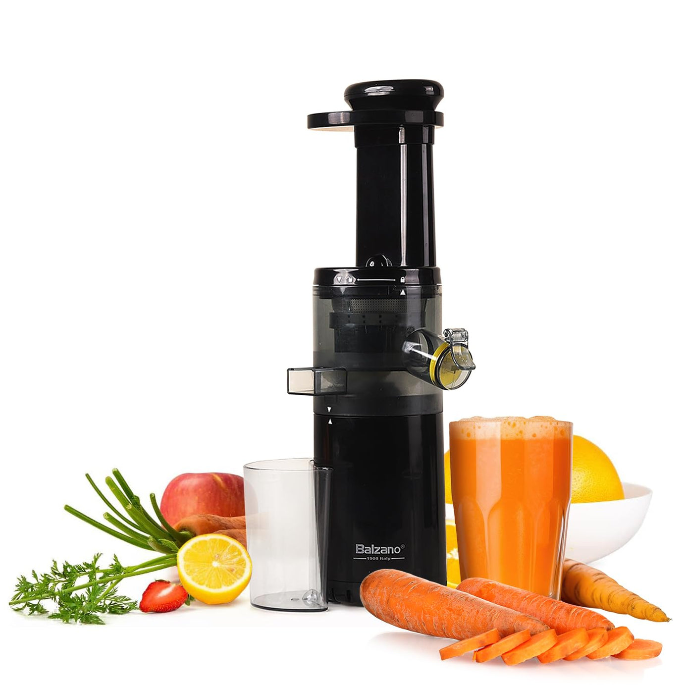 Balzano Cold Press Juicer, Slow Juicer for Fruits & Vegetables, Extract Coconut Milk & Nut Milk Easily, Fruit Juicer Machine, Compact Design, Orange Juice Maker, Vegetable Juicer, Black, 100W