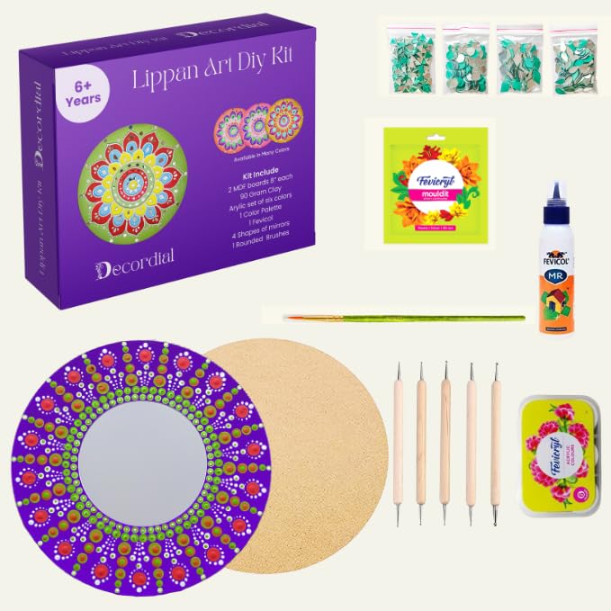 Decordial 12 inches Mandala Mirror Art Tools kit, lippan Art Board, lippan Art Mirror, DIY Kits for Adults Painting kit lippan Art Wall Decor