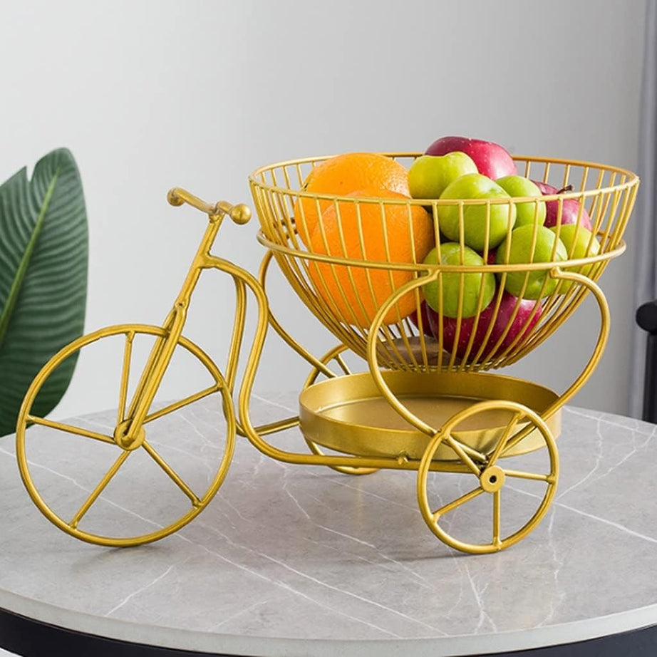 Stainless Steel Next In Crafts Multi-Layer Desktop Fruit Storage Basket Decor Bicycle Shaped Fruit Baskets Wire Baskets For Dining Table Kitchen Storage And Organizers, Round