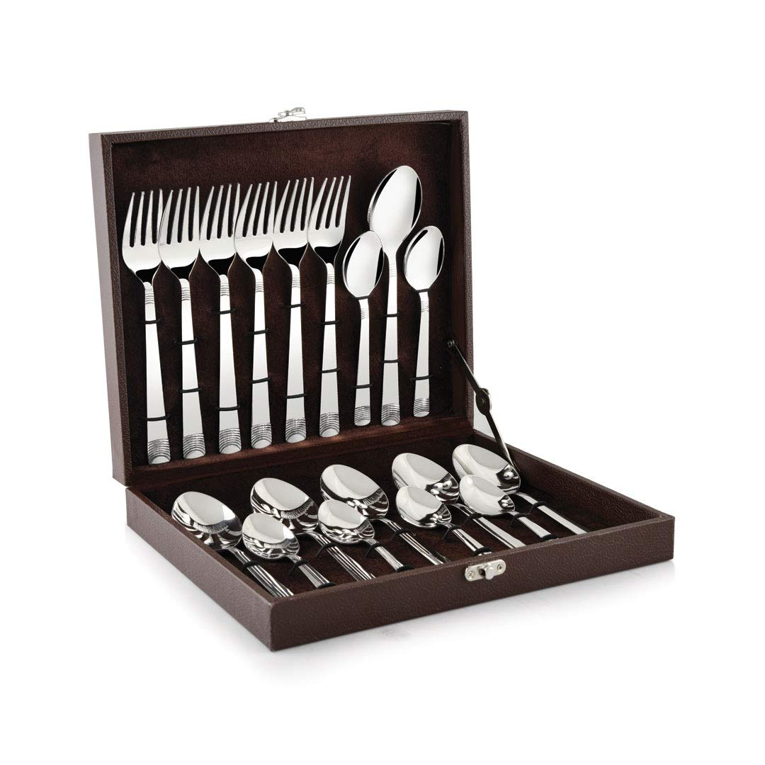 SHAPES Premium Silver Stainless Steel Cutlery Set - 18 Pieces with Brown Box | Rust-Resistant, Dishwasher Safe, Elegant Design | Ideal for Home and Restaurant Use, Perfect for Family Meals