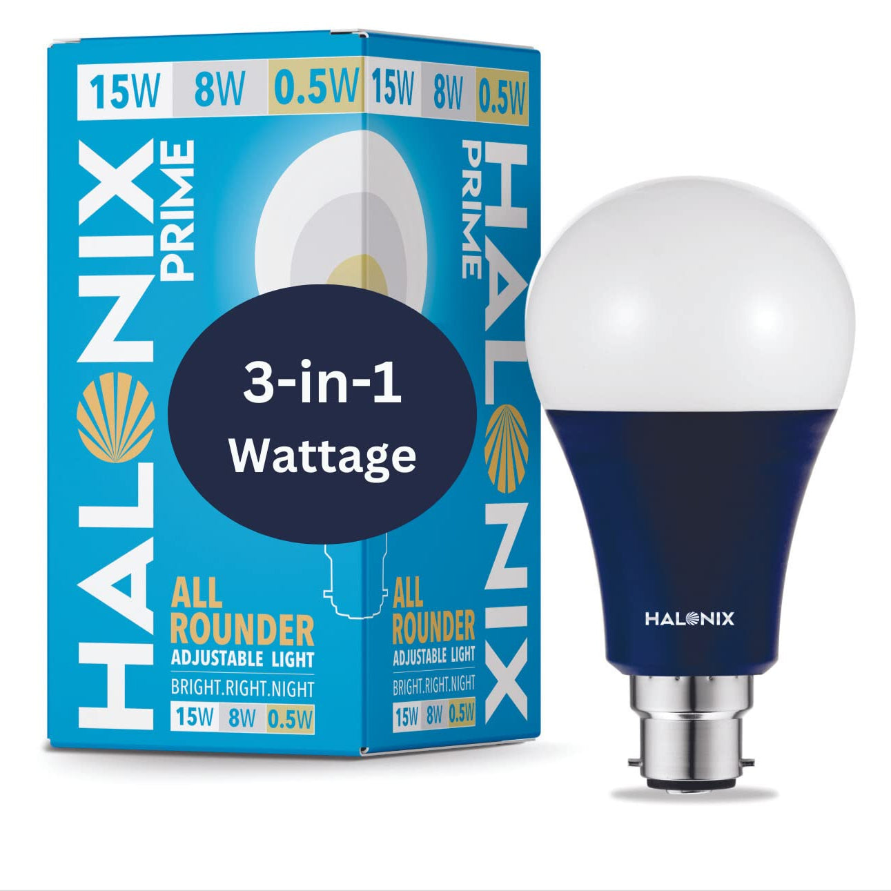 Halonix All Rounder Base B22D 15W,8W,0.5W Multi Wattage Adjustable Light Led Bulb (Pack Of 1, White & Yellow)