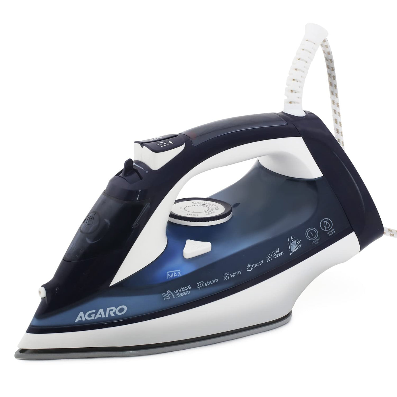 AGARO Royal Steam Iron, 2000W, Ceramic Coated Sole Plate, Fast Heating, 360 degree Swivel Cord, Anti-Drip Function and Anti-Calc, Spray/Steam/Dry Function, 320 Ml Water Tank, Blue.