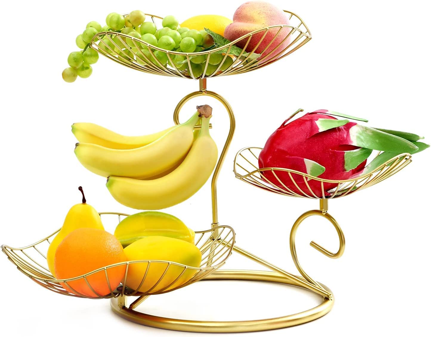 NU INVENTION Fruit Basket Holder,3-Tier Fruit Bowl Metal Wire Fruit Basket Bread Vegetable Organizer Storage Organizer Black Cast Iron Easy Installation