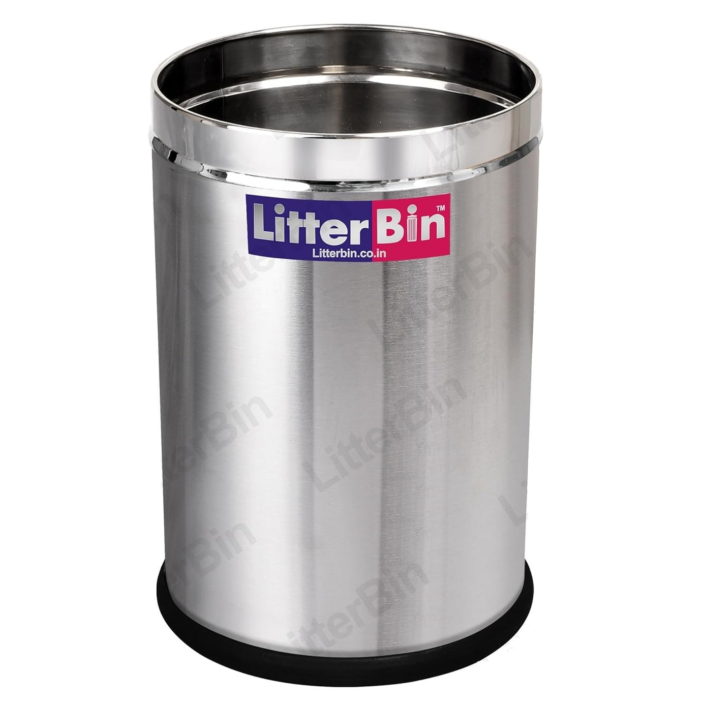 LITTERBIN Stainless Steel Solid Open Dustbin, Trash can Garbage Bin Paper Bin Round Shape Silver Color use for Home, Office, Kitchen, Bathroom Perfect for Small Spaces (Silver_7 Litre)