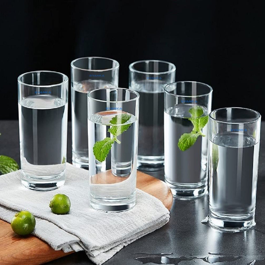 SYANKA Italian Premium Water and Juice Glasses Set of 6 Transparent, 300ml, Drinking Water Glasses Stylish and Crystal Highball Glasses for Water, Juice and Cocktails