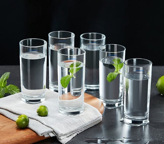 SYANKA Italian Premium Water and Juice Glasses Set of 6 Transparent, 300ml, Drinking Water Glasses Stylish and Crystal Highball Glasses for Water, Juice and Cocktails