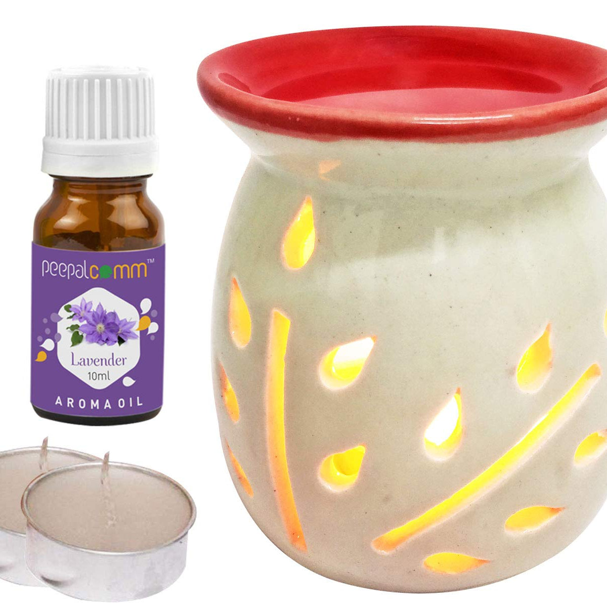 PeepalComm Ceramic Aroma Diffuser with Lavender Aroma Oil with 2 Tlight Candle Free for Home Office Hotel Spa