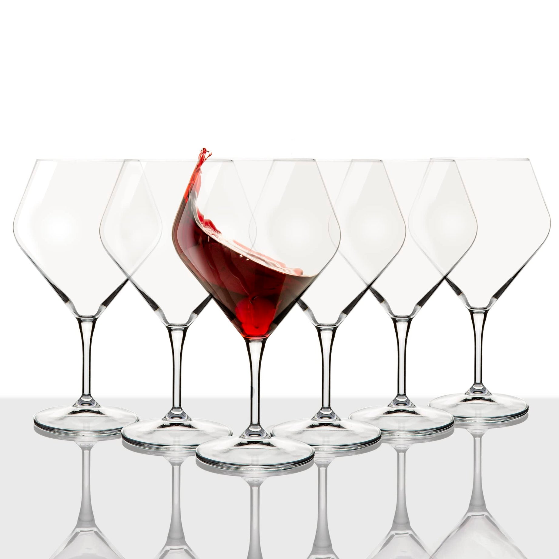 Crystal Red Wine Glasses Set of 6 - 610 Ml/20 oz - Large Wine Tasting Glasses - Modern Bar Glassware - Stemmed Wine Glasses - Unique Czech Crystal Glasses.