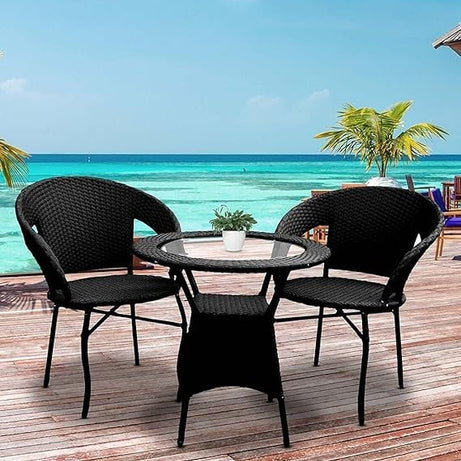 ZEROLINE D-12 Outdoor Furniture Garden Patio Seating Set 2+1 Chairs Table Set Balcony Furniture Coffee Table Set (Black)