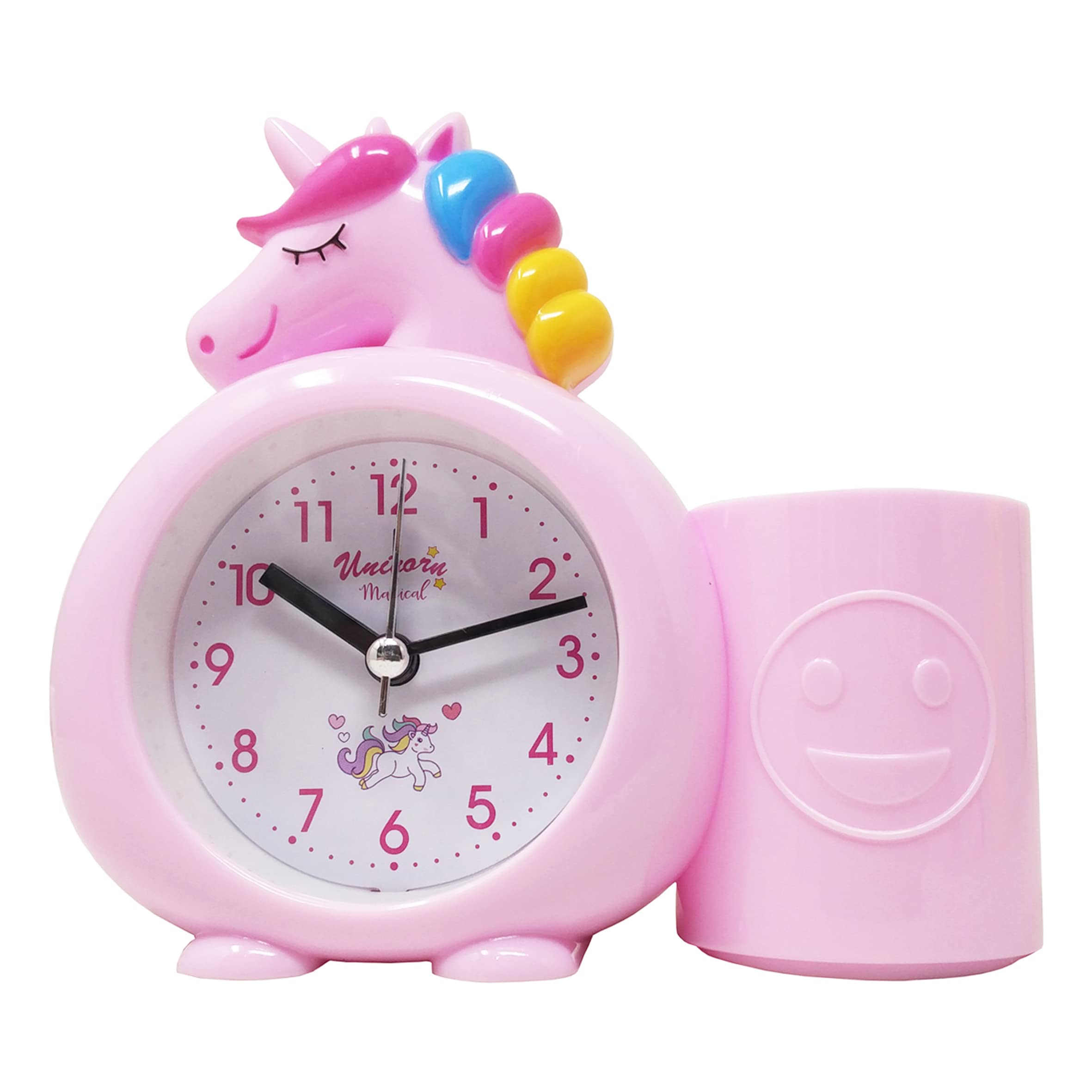 PARTEET Alarm Clock with Pen Holder for Kids, Bedroom Unicorn Alarm Clock, Watch for Girls Loud Bell Alarm Table Clock for Heavy Sleepers (Assorted Colour)