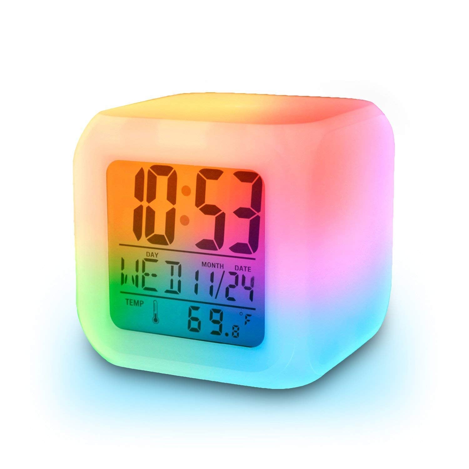 ShopCentre Plastic Changing Multicolour Clock | Digital Led Alarm Clock For Table Home Desk Night Table | With Temperature/Day/Month/Date/Time/Alarm (Digital 1)