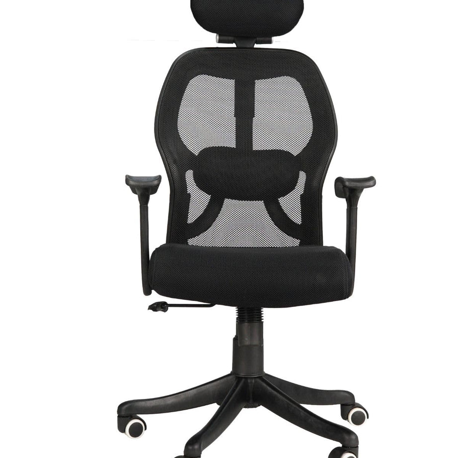 MEDALLION | ME 102 HB | 3D Adjustable Headrest | 2D Adjustable Lumbar Support | Strong Nylon Base | Office Chair with 2:1 Smart Tilt Mechanism | High Back Ergonomic Chair for Home & Office (Black)