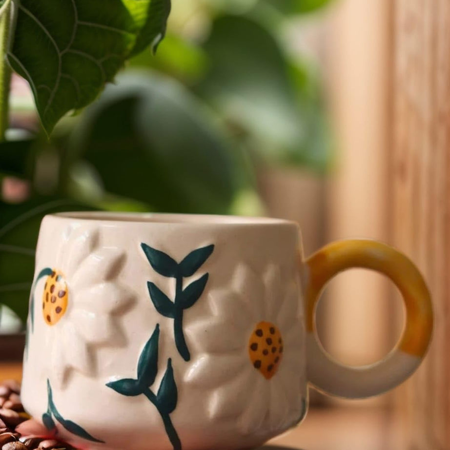 The White Space Living Daisy Bloom Mug 250 ML Handmade Ceramic Mugs Gift to Best Friend Coffee/Tea/Milk/Green Tea/Cold Coffee Mugs/Cup Microwave, Dishwasher Safe (1)