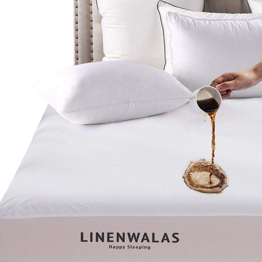 Linenwalas Bed Cover Waterproof & Dustproof Laminated Terry Fitted Cotton Mattress Protector - White - Queen - 60"x78"