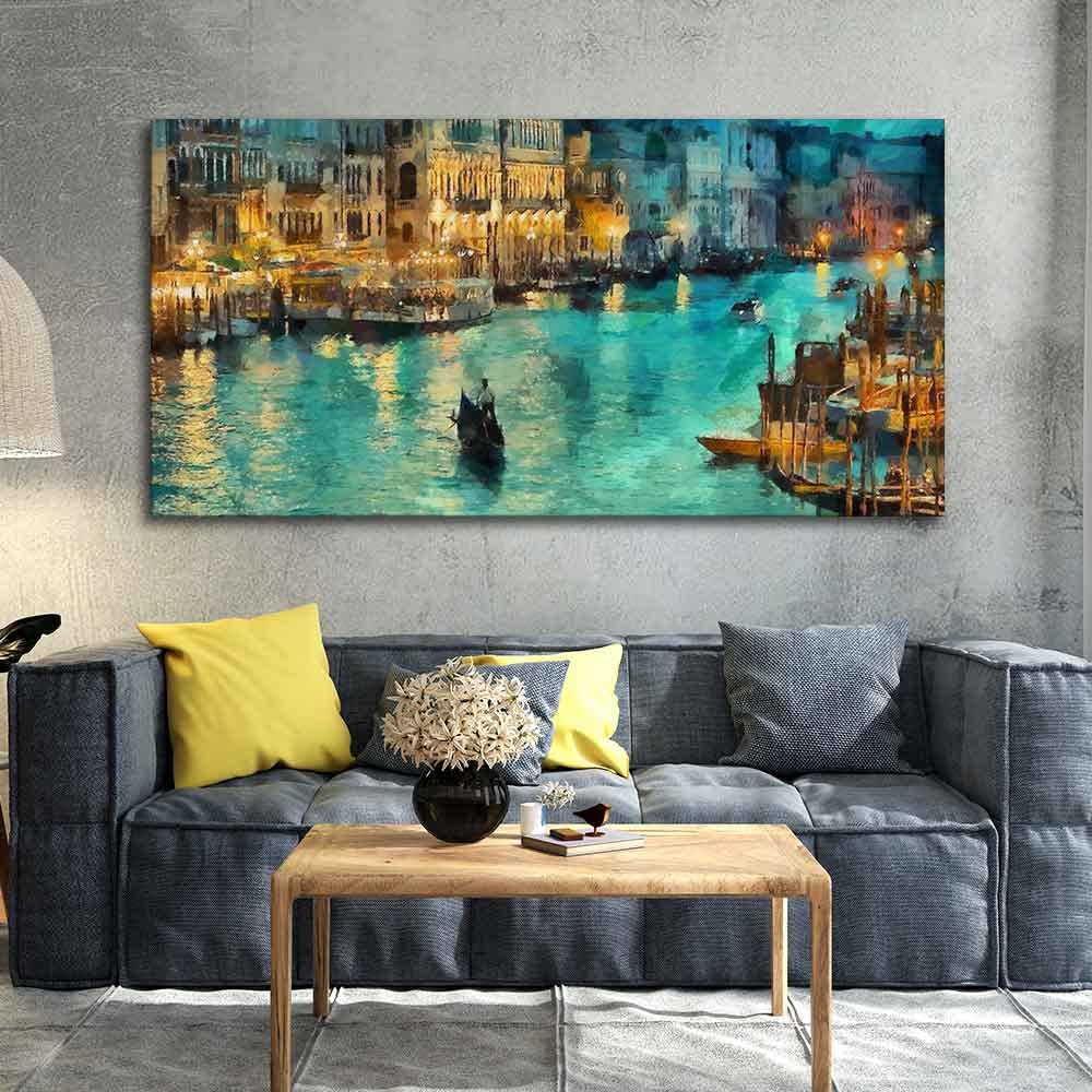 VIBECRAFTS Beautiful Venice City Living Room Drawing Room Venice City At Night Canvas Wall Painting Fitted With Wooden Frame For Home | Office | Living Room | Gifts (PTVCH_2531)