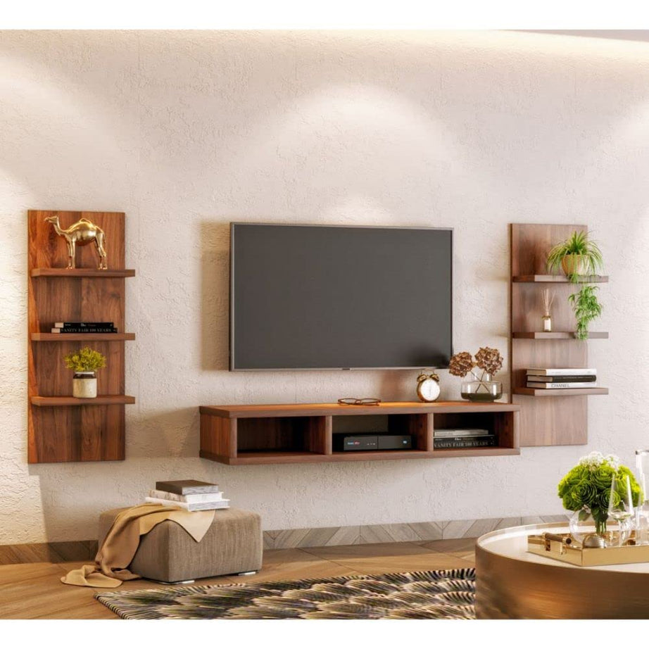 Wakefit TV Unit for Living Room | 1 Year Warranty | TV Unit, TV Stand Wall Mount, Wall Mount TV Stand, Engineered Wood with Wall Mount Display Rack Upto 42'' (Cosby, Columbian Walnut)