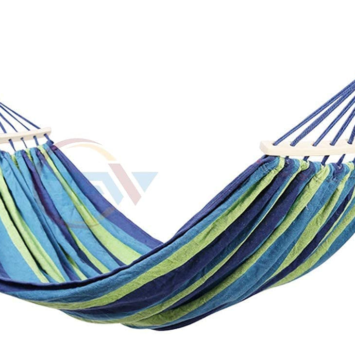 GLENOXZONE Camping Hammock, Striped Canvas Fabric Portable Garden Hammocks Ultralight Outdoor Beach Swing Bed with Strong Rope (200cm x 150cm)