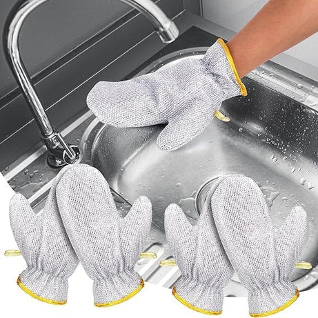 Wire Dishwashing Gloves Kitchen Cleaning Household Cleaning Tools, Heat Insulation Anti-Hot Waterproof & Durable Skin-Friendly Reusable Kitchen For Washing Dishes & Wiping Pots - SILVER (1)