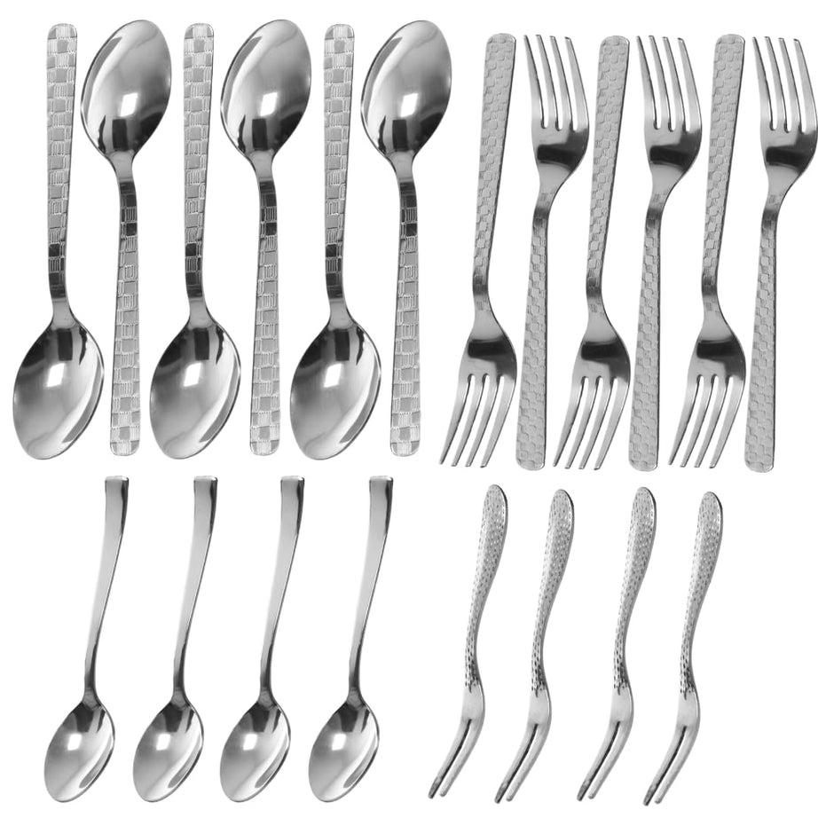 Culinary Crafts 20 PCS Stainless Steel Cutlery Set - 6 Spoon, 6 Fork, 4 Tea/Coffee Spoon & 4 Fruit Fork, One Set for All Needs, Elegant Shiny & Stylish