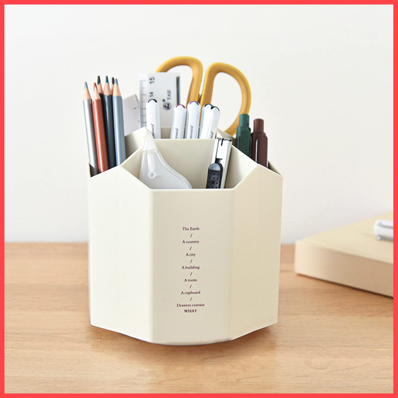 wolpin Desk Organizer 5 Compartment Pen & Pencil Stand Stationery Storage Home and Office Stationery (Beige, Polypropylene;Polycarbonate)