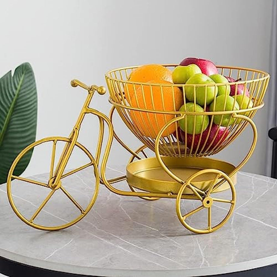 BRASS GALLERY Multi-Layer Desktop Fruit Storage Basket Decor Bicycle Shaped Fruit Baskets Wire Baskets For Dining (Bicycle Shaped Fruit Baskets)