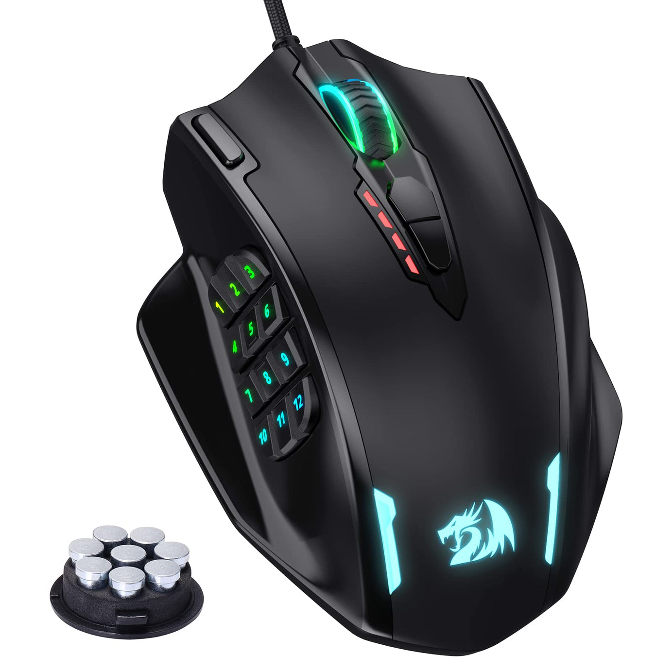 Redragon Impact M908 RGB LED MMO USB Mouse with Side Buttons Laser Wired Gaming Mouse with 12400 DPI, High Precision, 18 Programmable Mouse Buttons (Black)