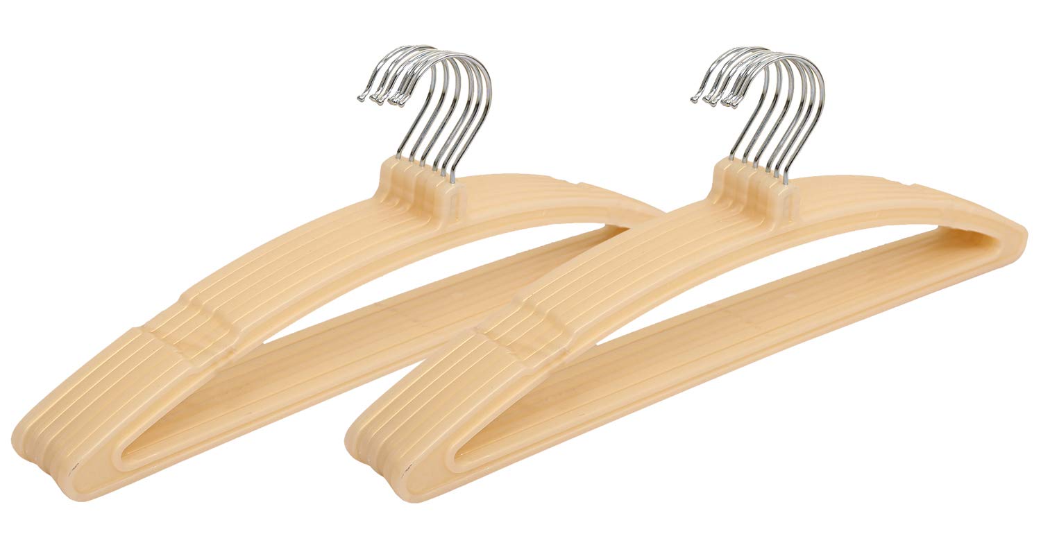 Kuber Industries (Set of 12) Plastic Saree Hanger for Wardrobe - Hanging Organizer in Bulk for Shirt | Clothes | Dress | Blazer | Pants - Modern Dress Anchor for Cupboard | Almirah | Closet (Cream)