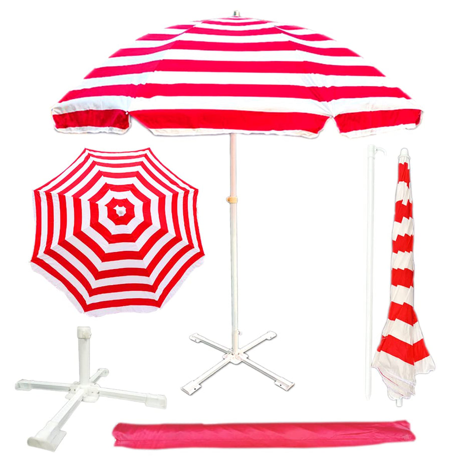 RAINPOPSON Garden Umbrella with Stand 7ft Outdoor Big size Umbrella for Hotel,Shop,Restudent Patio Garden Umbrella (Red Stripe) (A1)