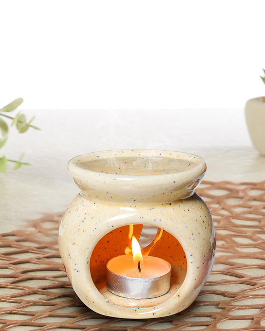 Asian Aura Ceramic Candle Diffuser| Aroma Oil Burner|Aroma Lamp for Home Fragrance| Office/Restuarant/Spa/Aromatherapy Use| 1 Tea light Candle| Light Biege Diffuser