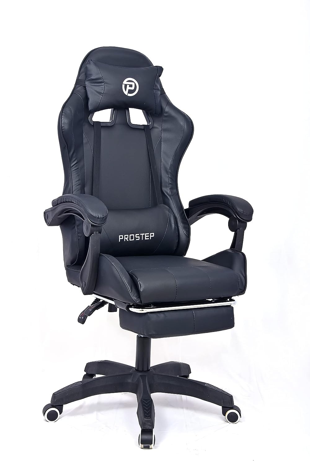 PROSTEP Executive Ergonomic Gaming Chair for Office & Gamers with Premium PU Leather, Adjustable Height with Neck & Lumbar Pillow, Reclining High Back with Foot Rest, Easy Assemble. (Full Black)