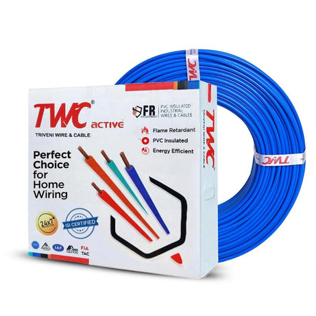 TWC Active Single Core Electrical Wire |Blue, 90 Meter, 1 SQ.MM. |PVC electrical insulated copper wire | Cable for Domestic & Industrial Connection purpose | Flame Resistant |