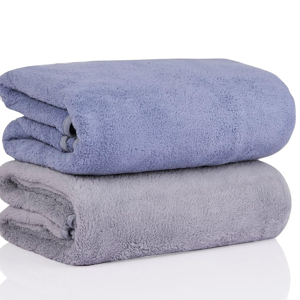 Glivary Microfiber 300 TC Towels For Bath-Soft Towel With Hook Quick Dry Super Absorbent-Bath Towel For Men And Women(70 X 140 Cm) (Grey/Dark Blue)