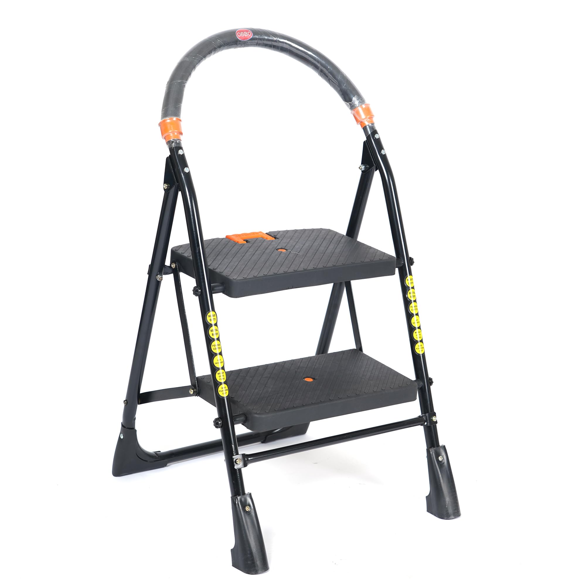 OBBO NISHIKA 2 STEP Ladder for Home use Heavy Duty Steel with Wide Steps and Top Platform with Anti Slip and Anti Skid Shoes can be Used as Step Stool in Office and Industrial Purpose (Black) (2Step)