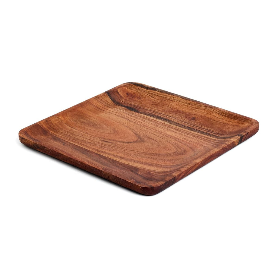 SAAGA Acacia Solid Wooden Square Tray for Serving Snacks, Salads and Noodles | Brown Appetizer Plates for Dining Table - 11 x 11 Inches