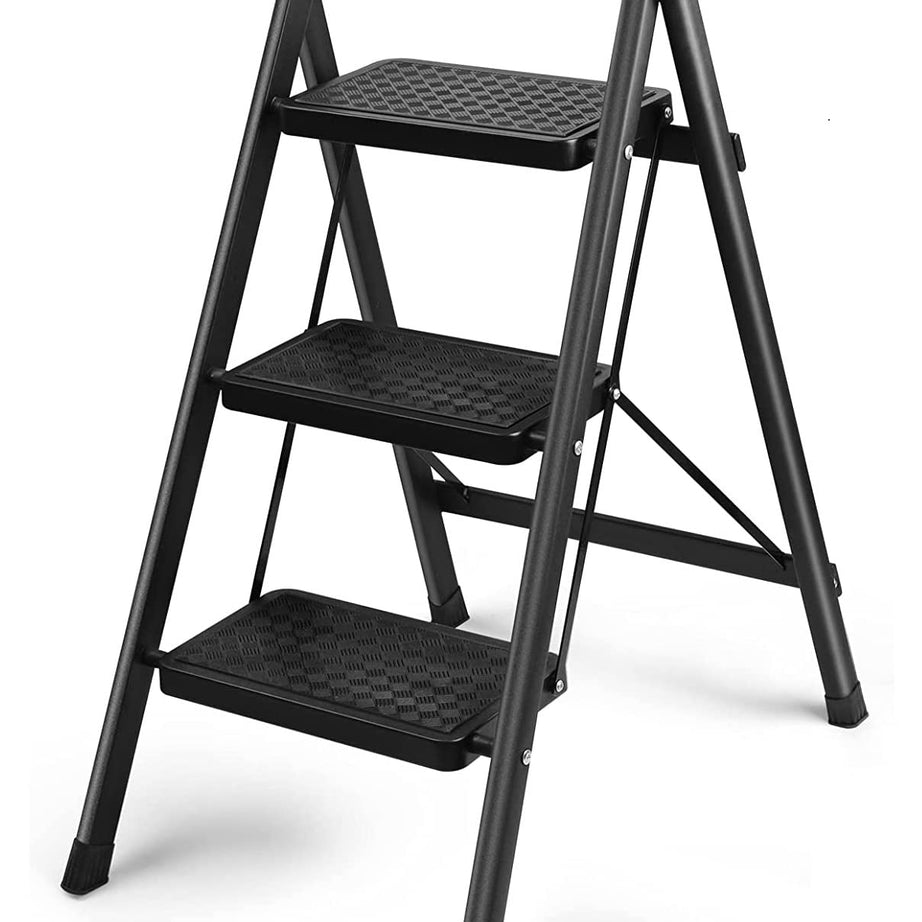 BucketList Step Ladder 3 Step Folding Step Stool with Non-Slip Pedal - Lightweight 150kg Sturdy Aluminum Herringbone Ladder - Multi-use for Household Kitchen (Size: 3-Step Ladder)