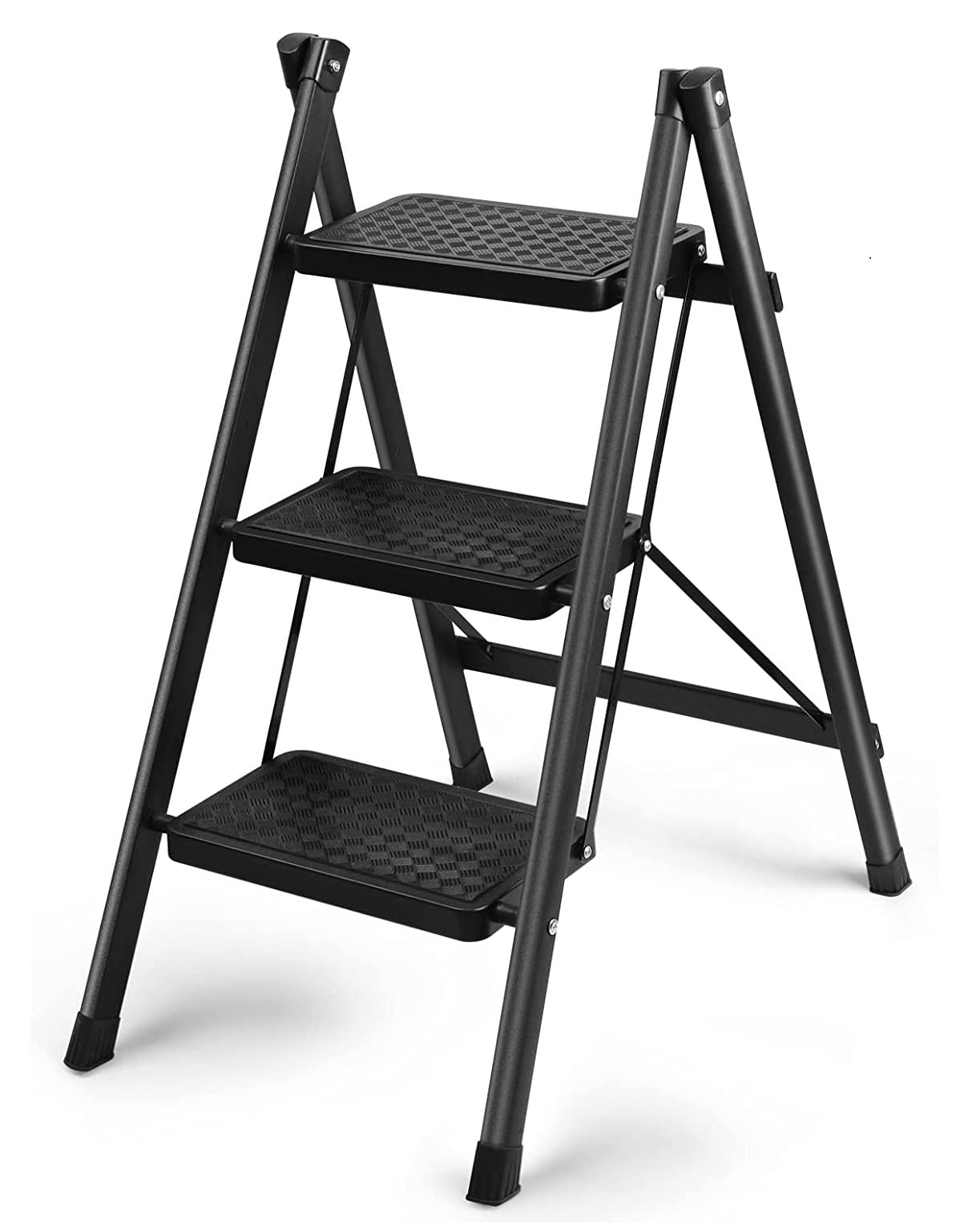 BucketList Step Ladder 3 Step Folding Step Stool with Non-Slip Pedal - Lightweight 150kg Sturdy Aluminum Herringbone Ladder - Multi-use for Household Kitchen (Size: 3-Step Ladder)