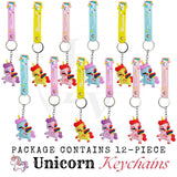 Isvi Keychain for kids (Pack of 12), Cute Unicorn Keychains for Girls, Birthday Return Gift Bulk Pack, Keyring for Backpacks