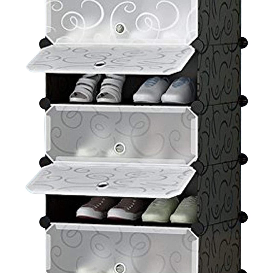 AYSIS DIY Shoe Rack Organizer/Multi-Purpose Plastic 5 Layers Portable and Folding Shoe Rack (Black)