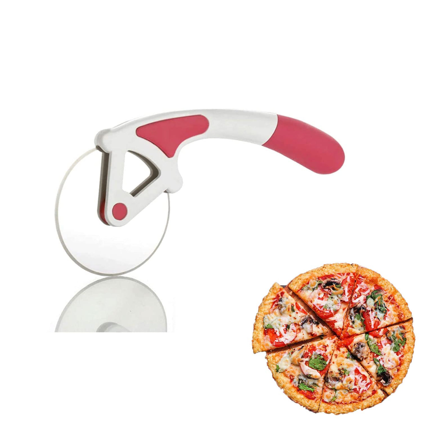 SIGNAMIO® Premium Pizza Cutter Sandwich Paratha Chapati Roti Wheel Smooth Rotating Slicer Food Grade Stainless Steel with Non Slip Ergonomic Handle for Kitchen - Pink 1 Pcs