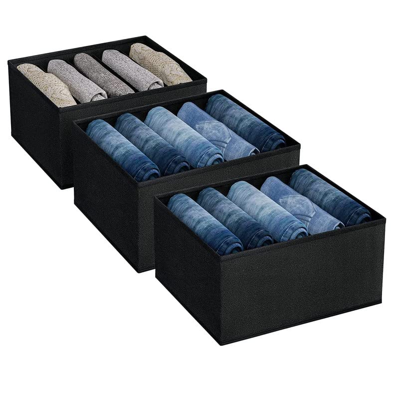 Cotanza Cloth Organizer Storage box, Foldable Cloth organiser, Non-Woven Multi-Utility Organizer(Black,Set of 3)