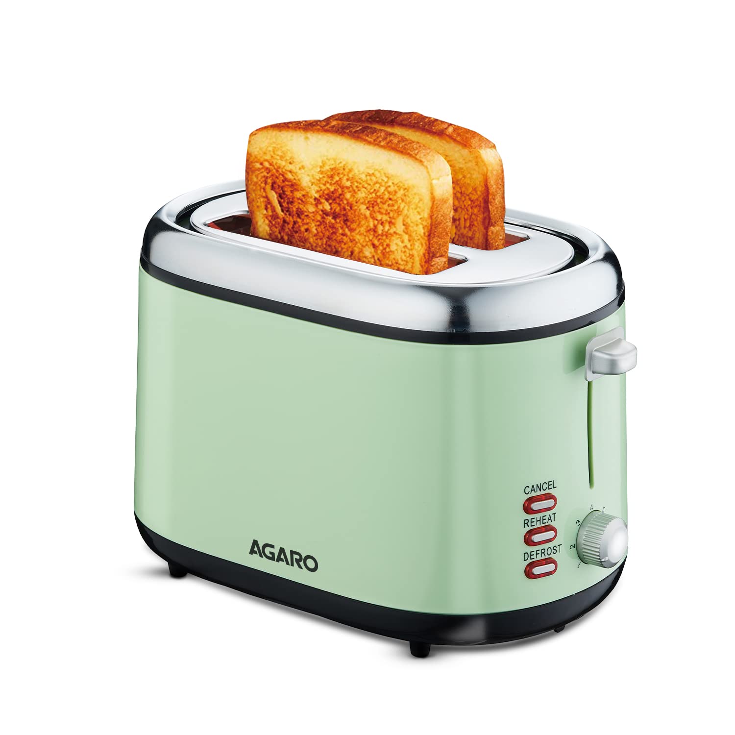 AGARO Royal 2 Slice Stainless Steel Pop Up Toaster, With Cancel, Reheat And Defrost Functions, Variable Heat Settings, Removable Crumb Tray,Bread, Breakfast, 850 Watts