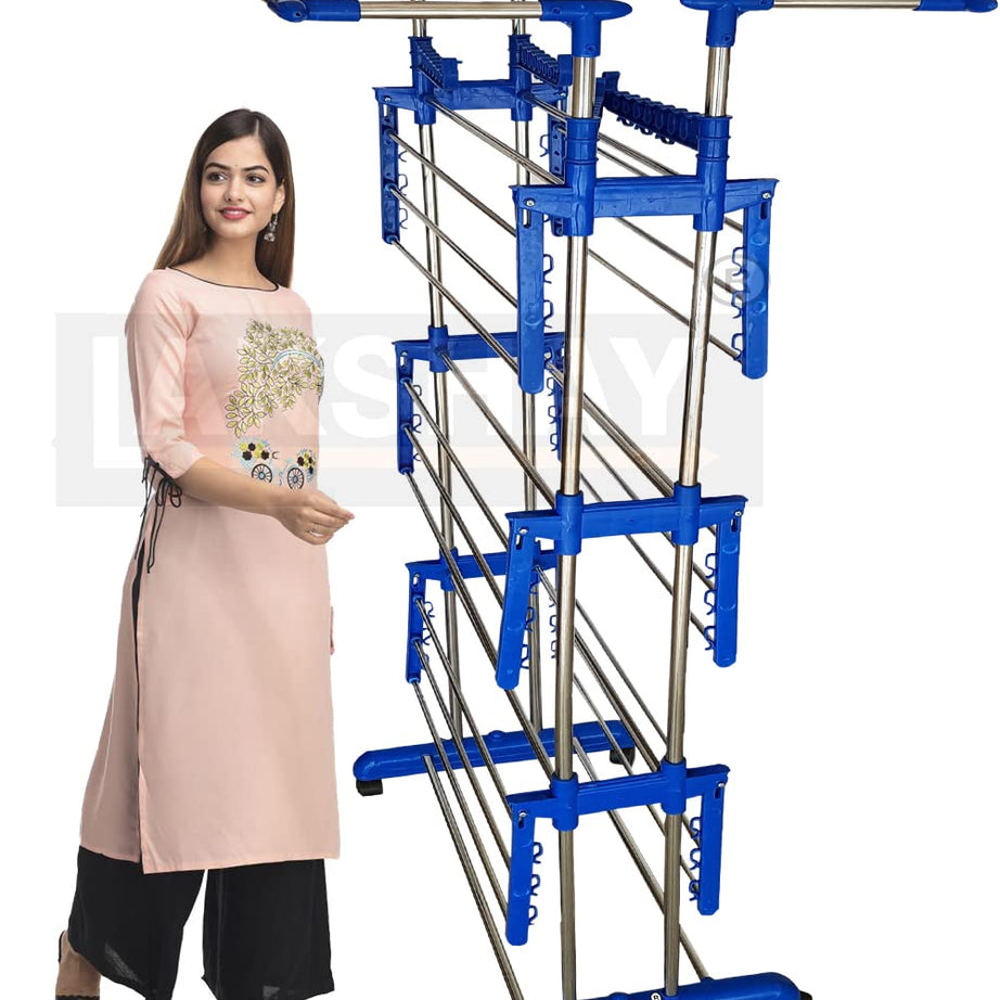 LAKSHAY - Jumbo Floor Cloth Dryer Rack (Colour - Blue)(Plastic;Stainless Steel) (Jumbo 4 Layers)