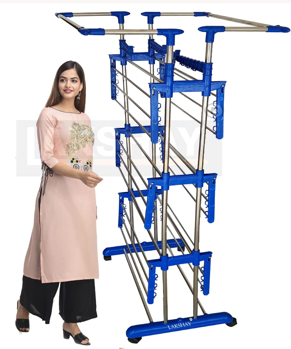 LAKSHAY - Jumbo Floor Cloth Dryer Rack (Colour - Blue)(Plastic;Stainless Steel) (Jumbo 4 Layers)