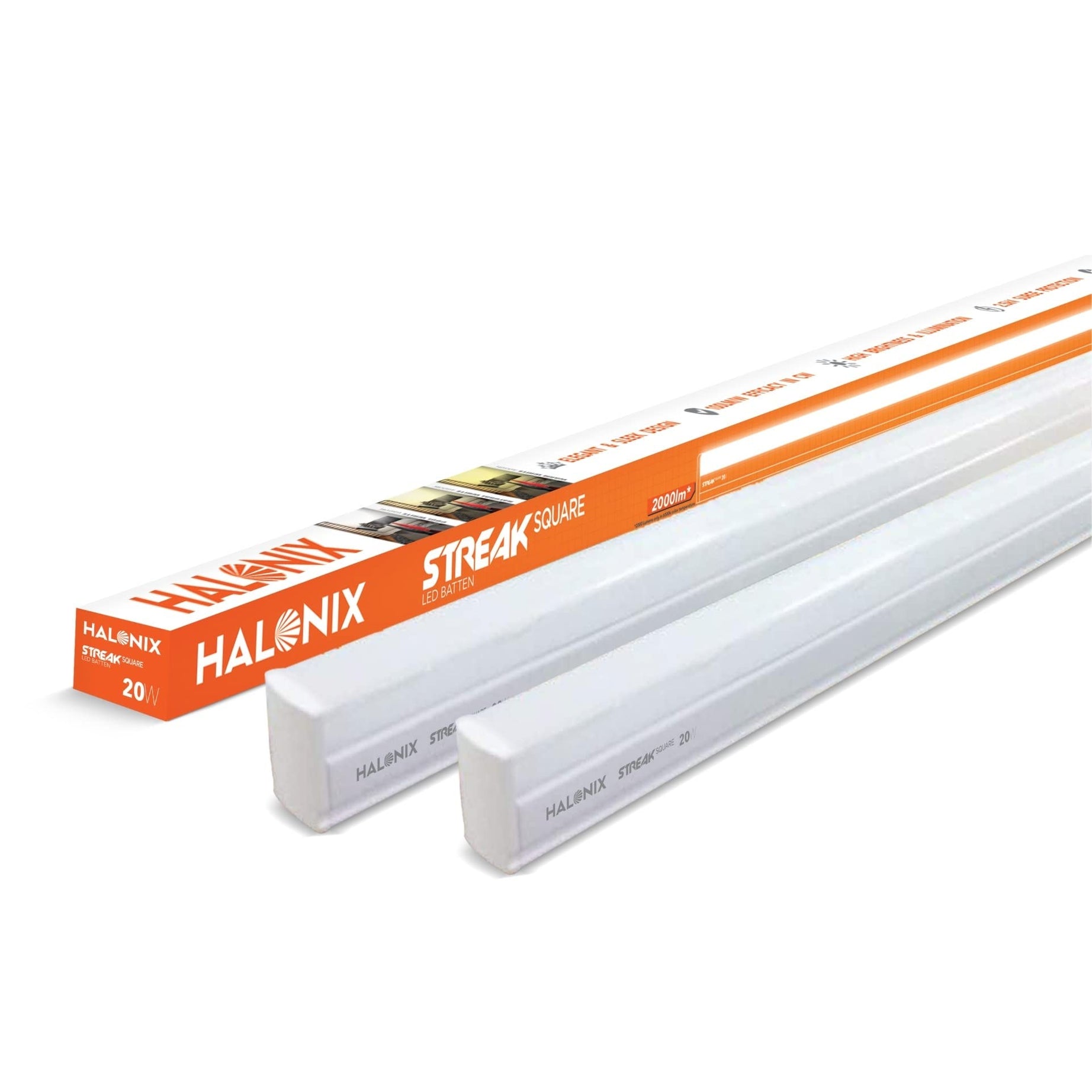 Halonix 20-watt LED Batten/Tubelight | Streak square 4-ft LED Batten for Living Room & Bedroom | Cool day light, Pack of 2