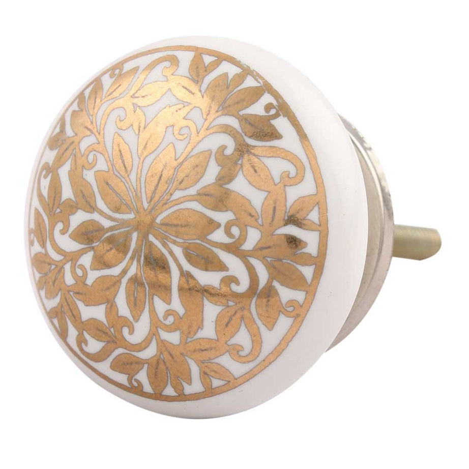 IndianShelf 2 Pieces Gold Flower Ceramic Drawer Knobs for Kitchen Cabinet Hardware Door Pulls Decorative Dresser Luxury Artistic